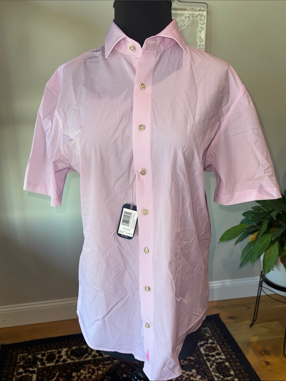 johnnie-O NWT Men's Hangin’ Out Pink Short Sleeve Button up-Size Small